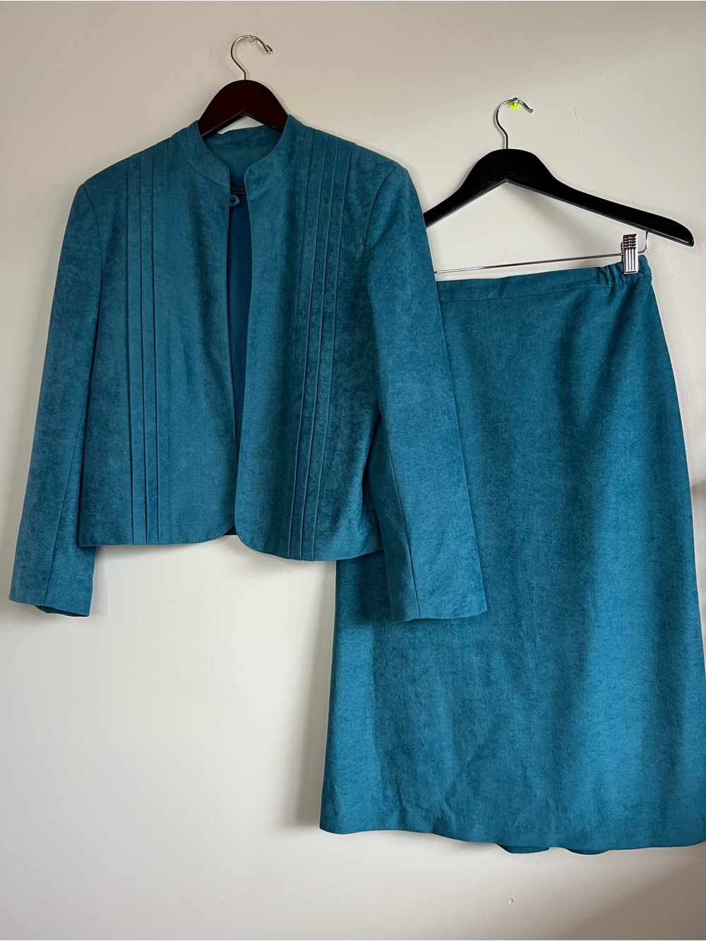 Tradition Sears Teal Two Piece Skirt Suit Set Blazer Midi Skirt Women’s Size 12